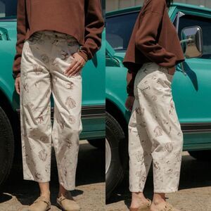 Women's Cream Printed High-Rise Jeans